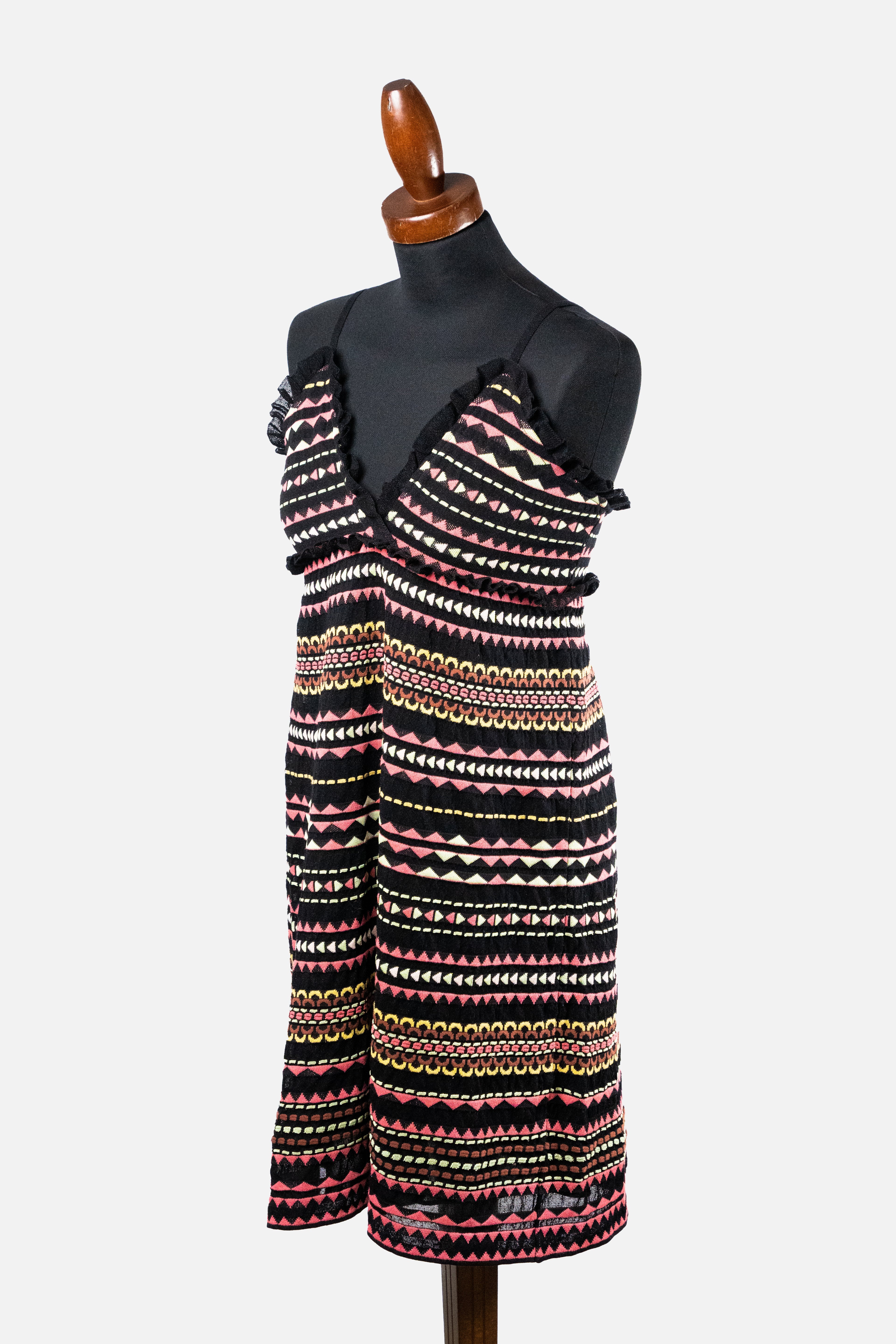 M Missoni Multicolor Geometric Knit V-Neck Dress