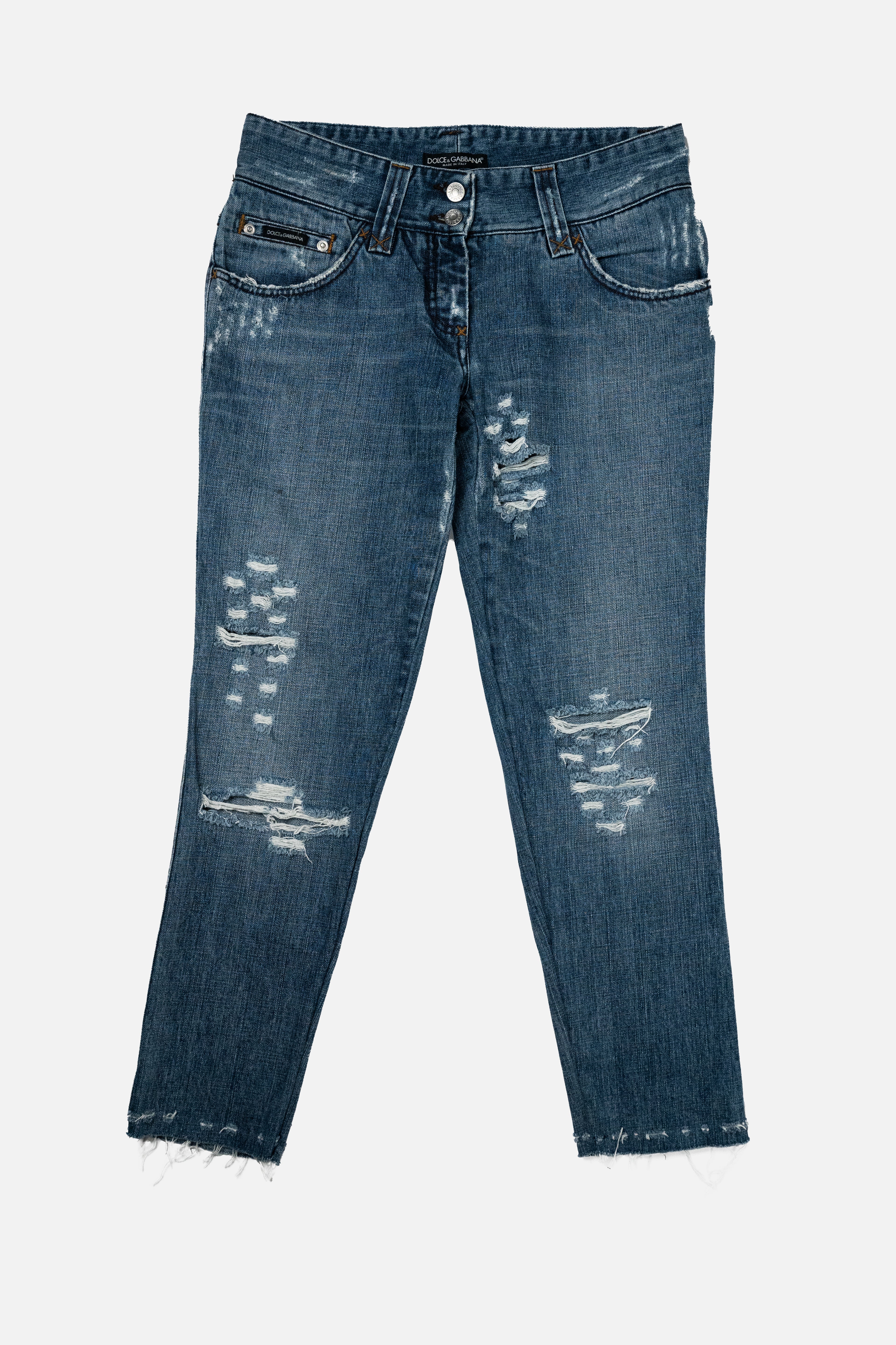 Dolce & Gabbana Distressed DG Logo Embroidered Jeans