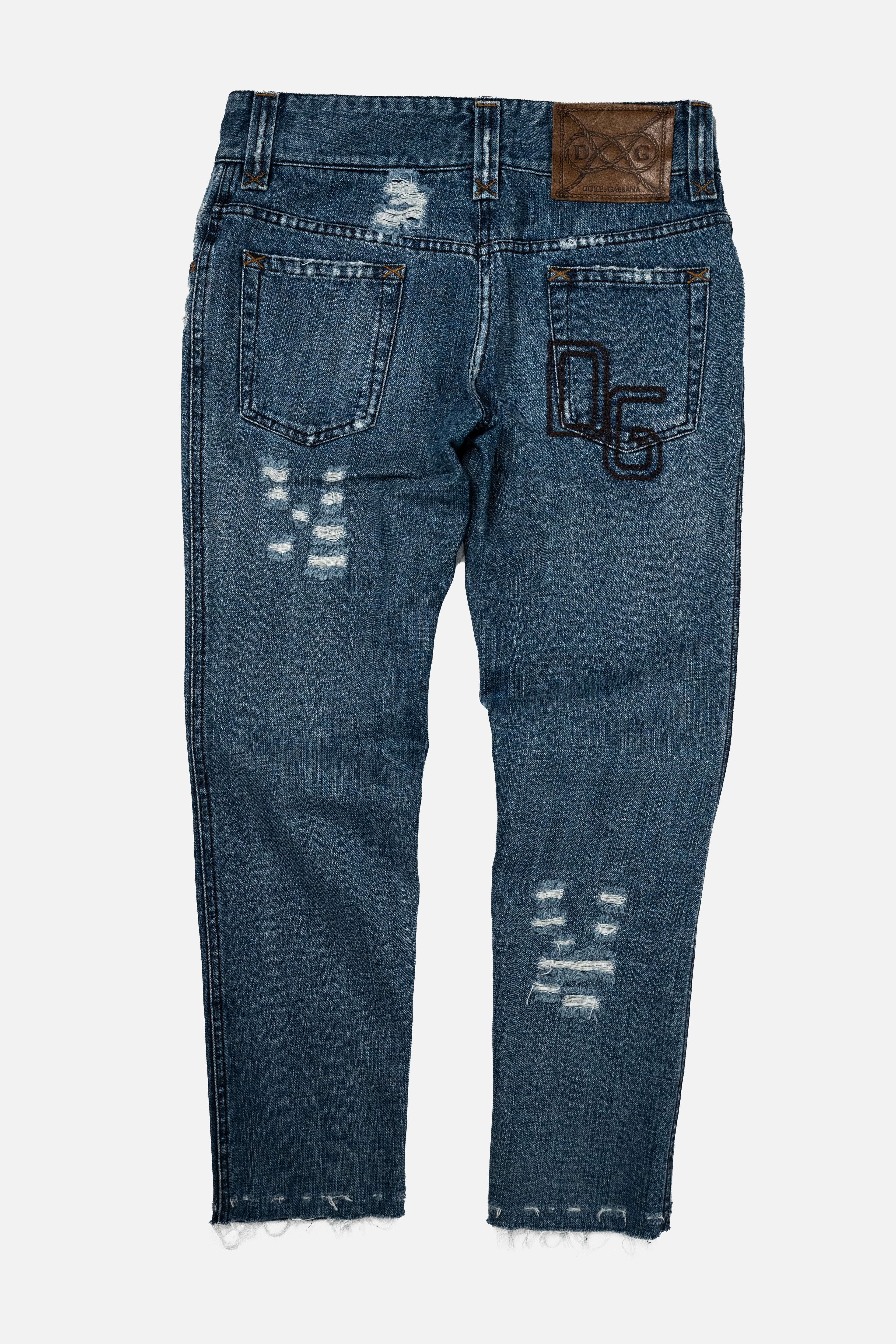 Dolce & Gabbana Distressed DG Logo Embroidered Jeans