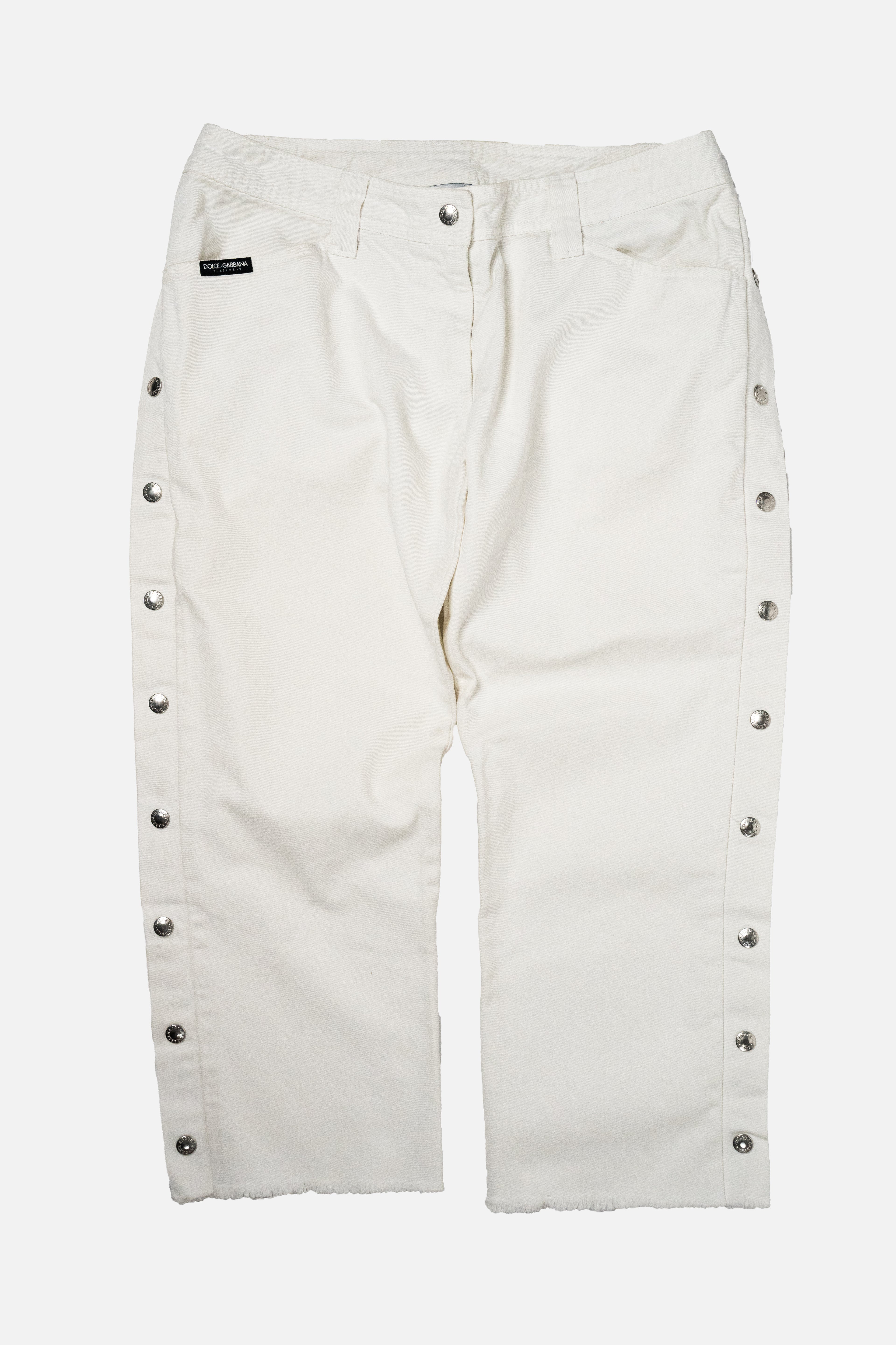 Dolce & Gabbana Beachwear White Studded Snap-Button Capri Jeans