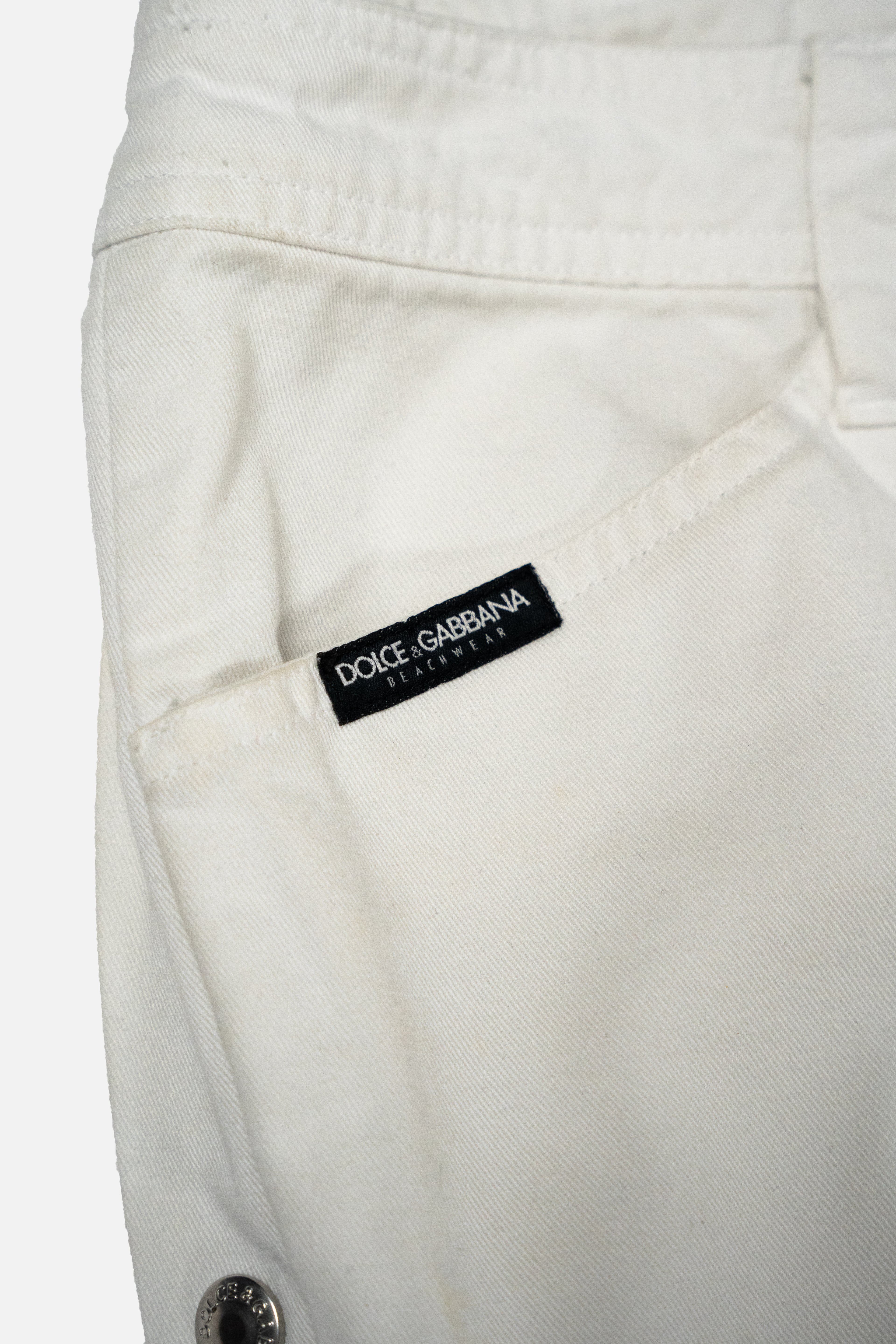 Dolce & Gabbana Beachwear White Studded Snap-Button Capri Jeans