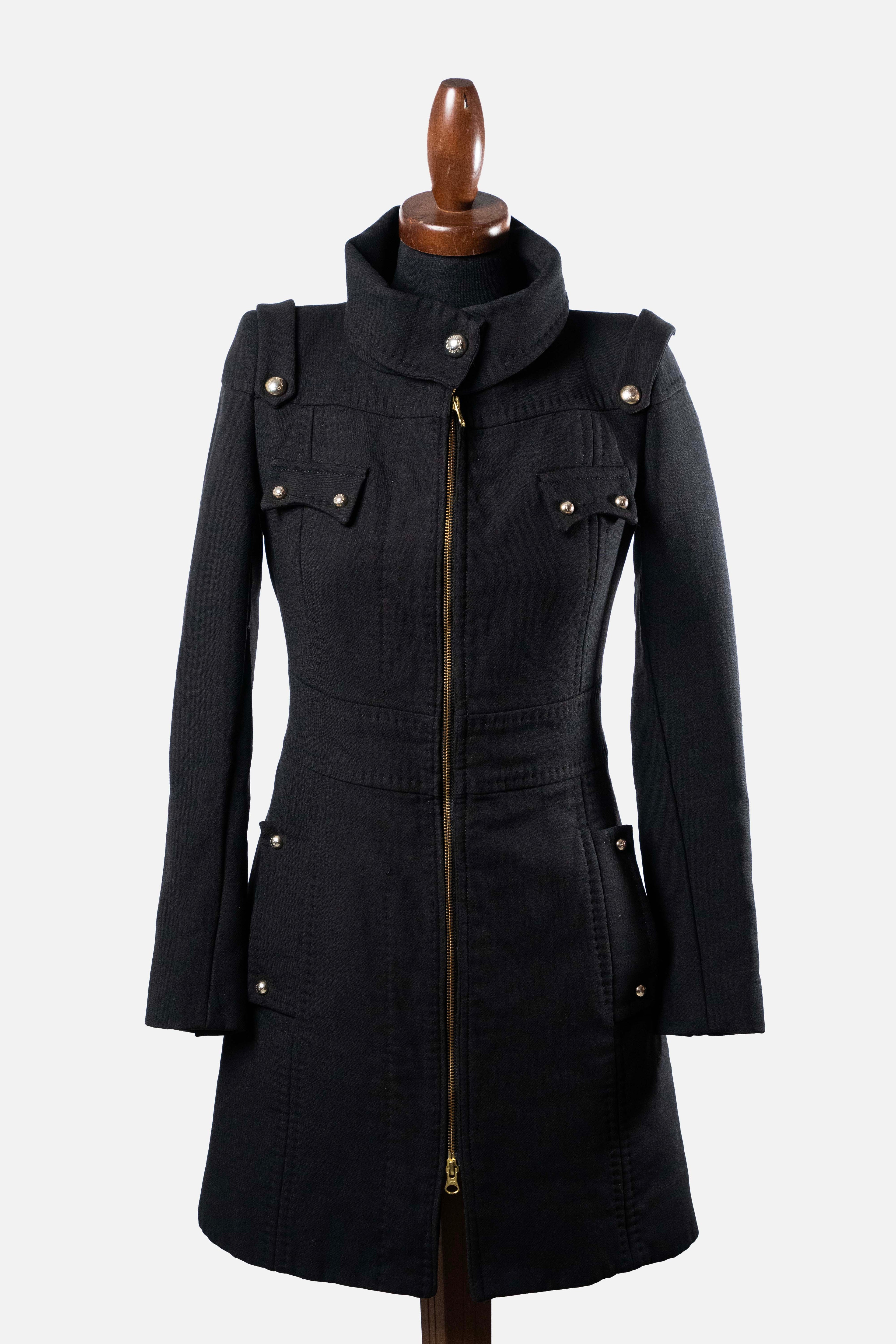 Elisabetta Franchi Celyn B Black Wool Military Coat
