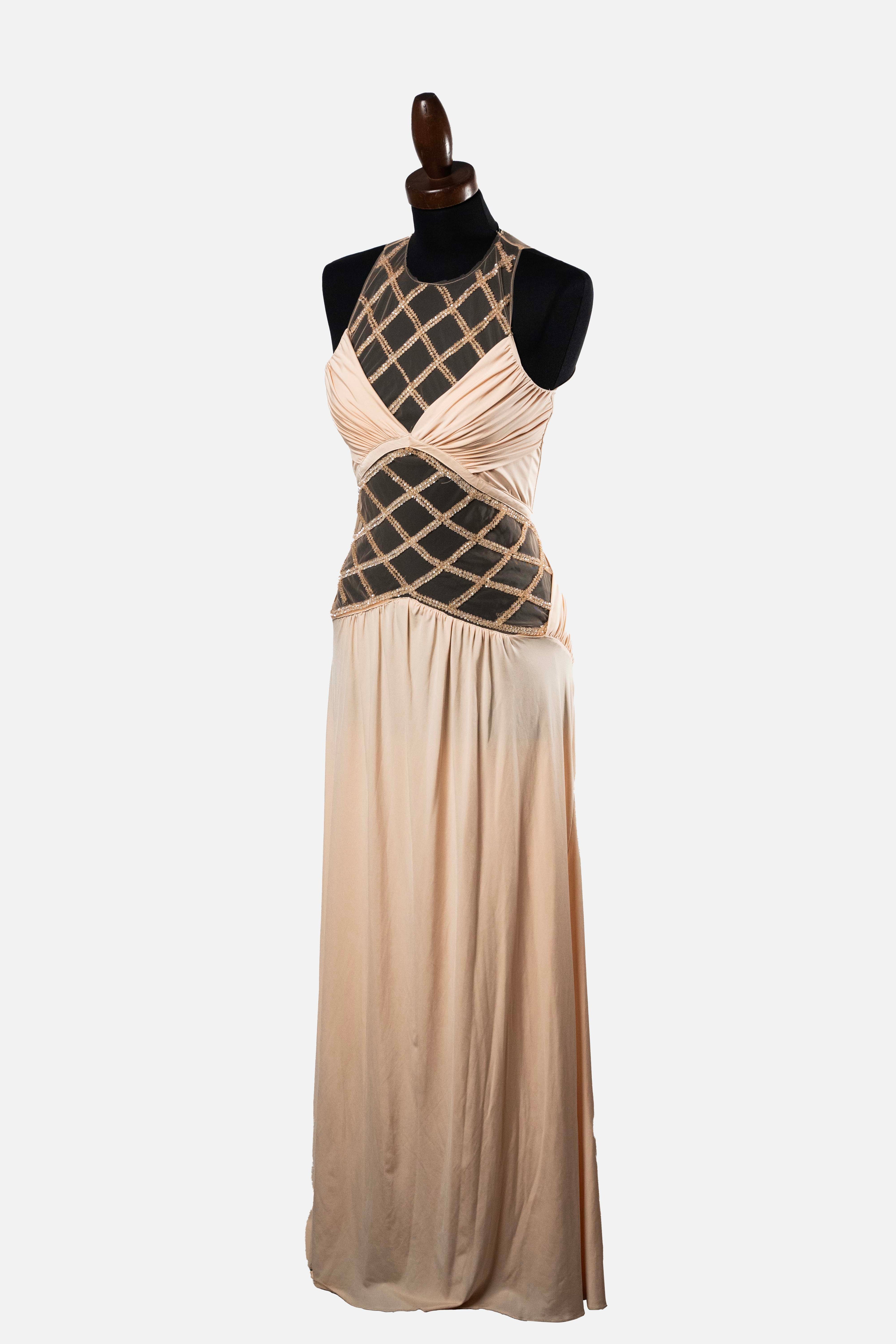 Elisabetta Franchi Nude Beaded Maxi Dress