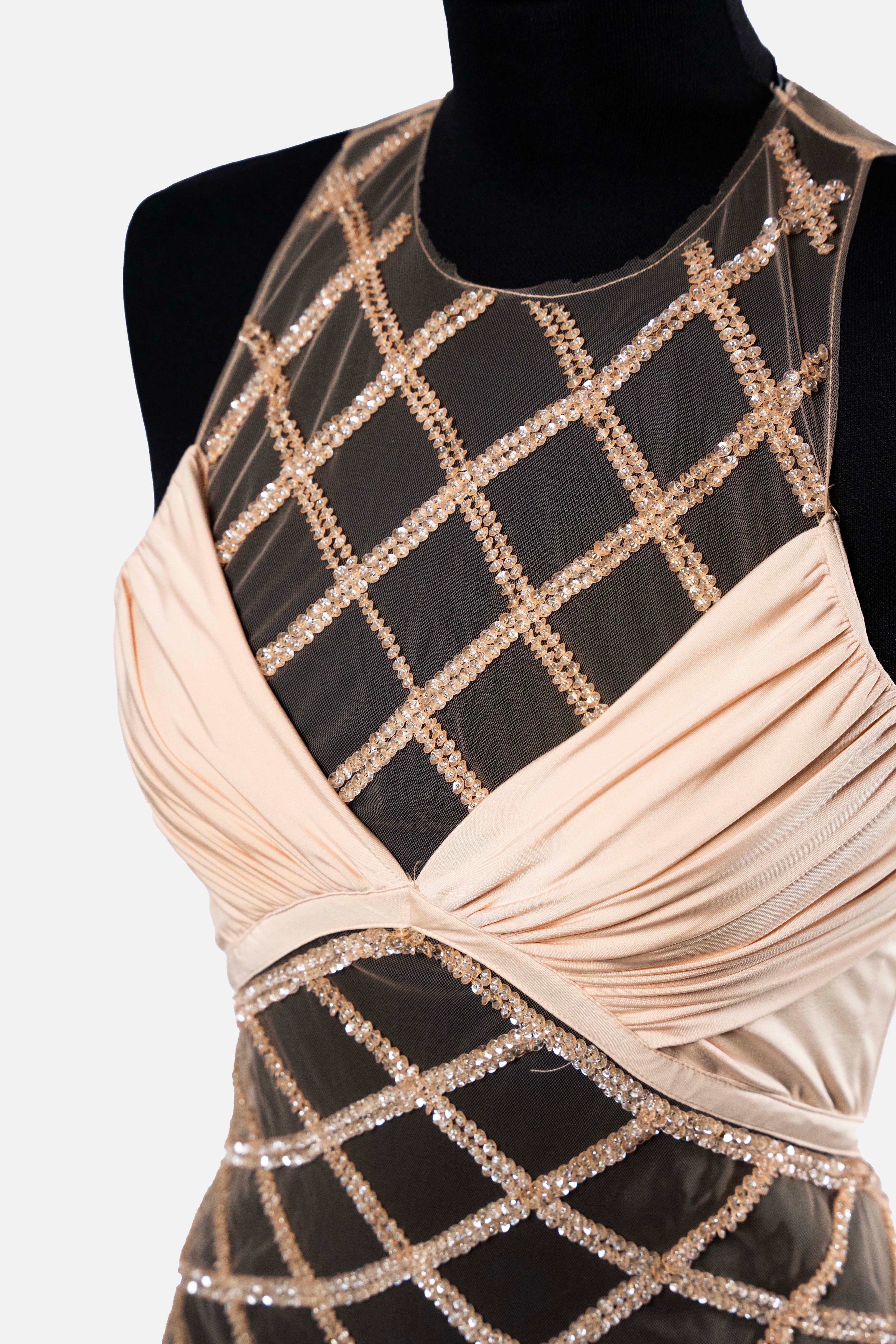 Elisabetta Franchi Nude Beaded Maxi Dress