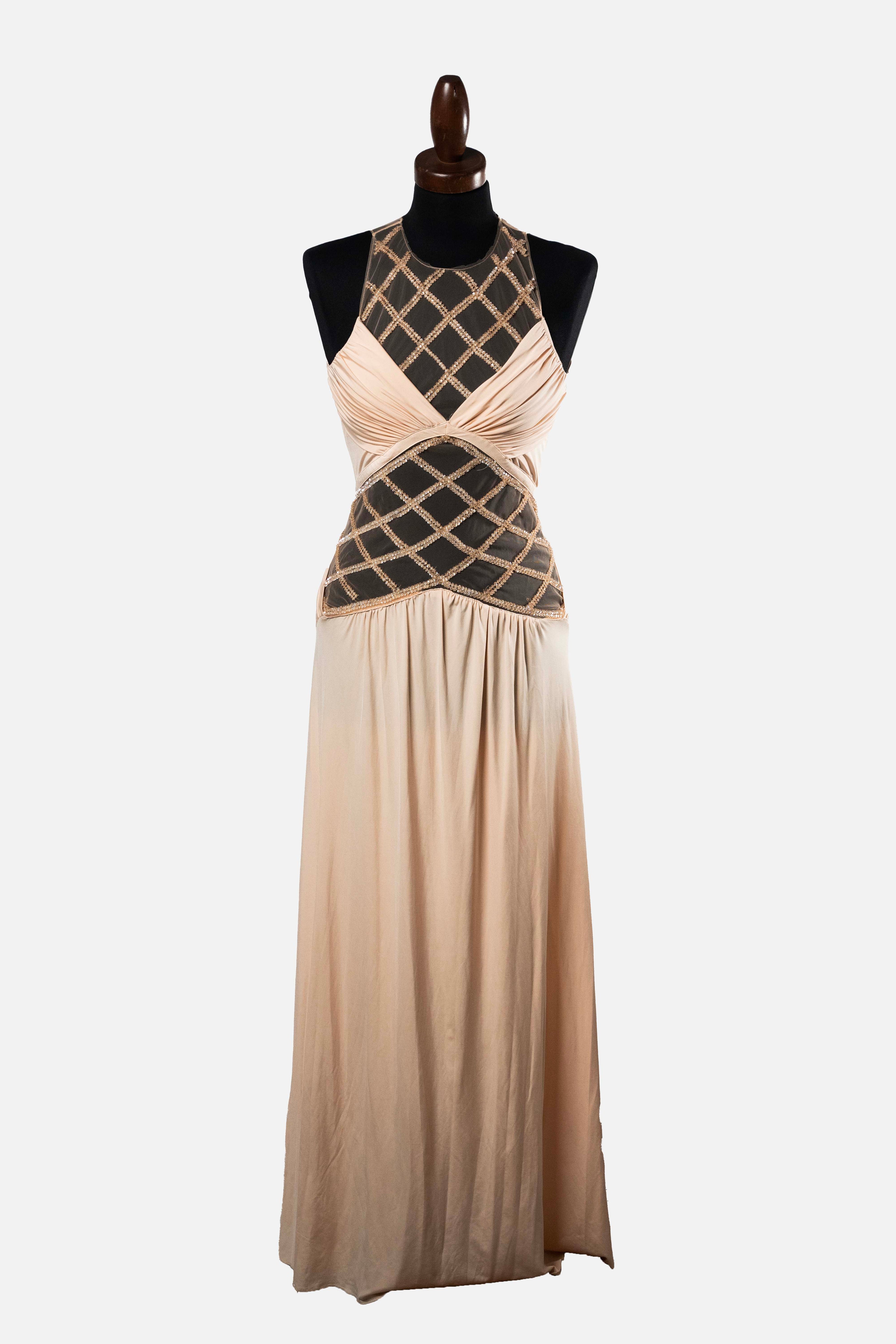 Elisabetta Franchi Nude Beaded Maxi Dress