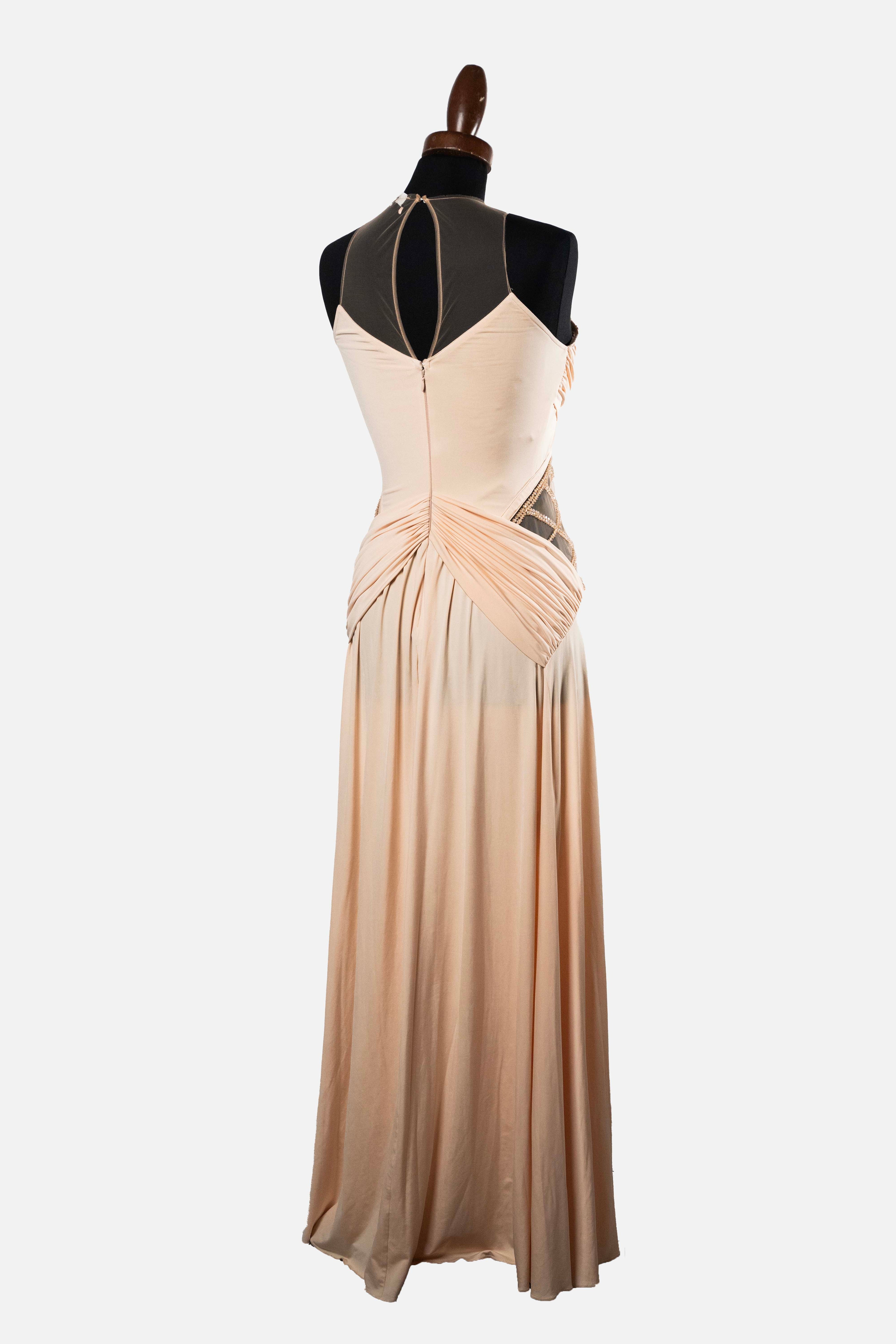 Elisabetta Franchi Nude Beaded Maxi Dress