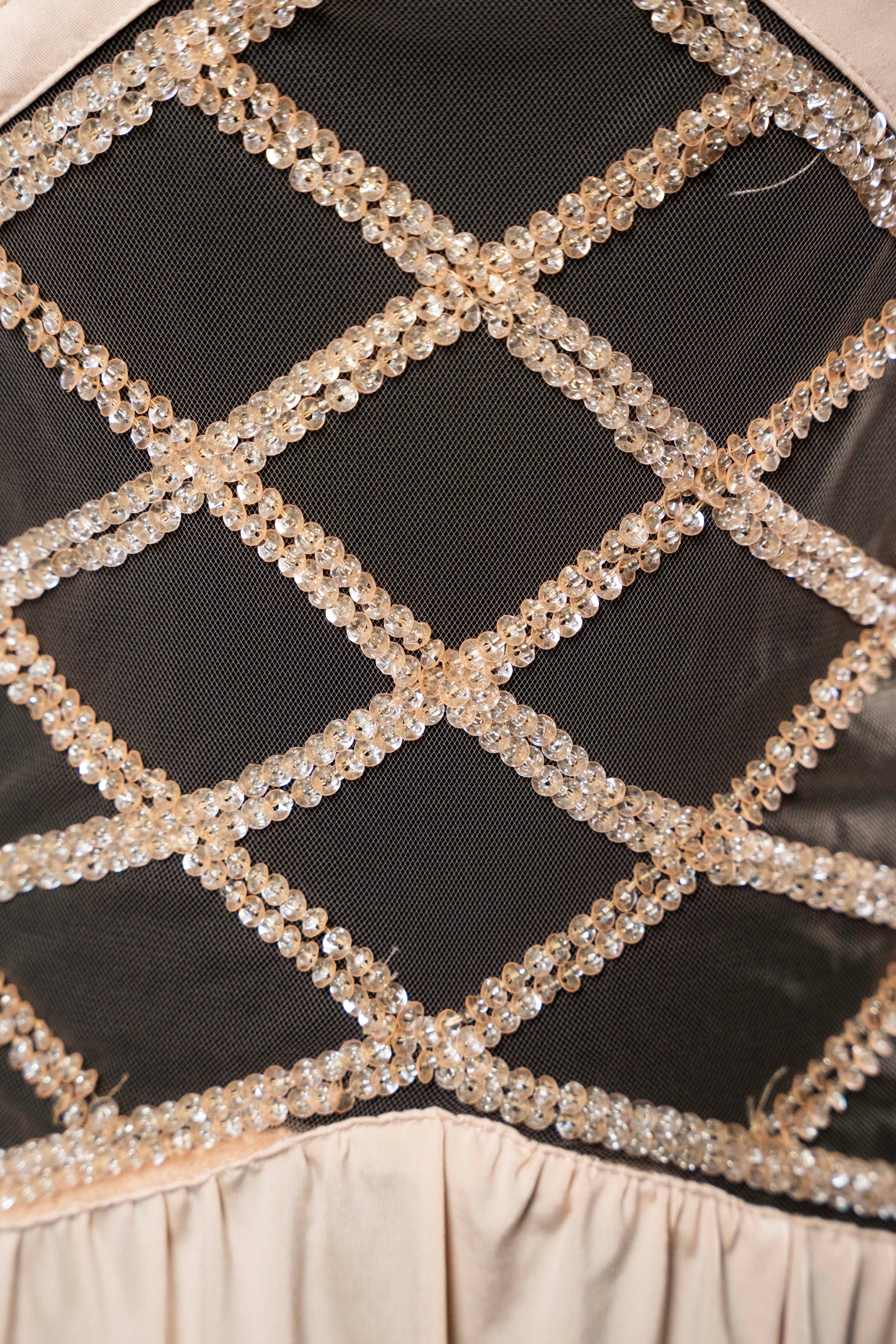 Elisabetta Franchi Nude Beaded Maxi Dress