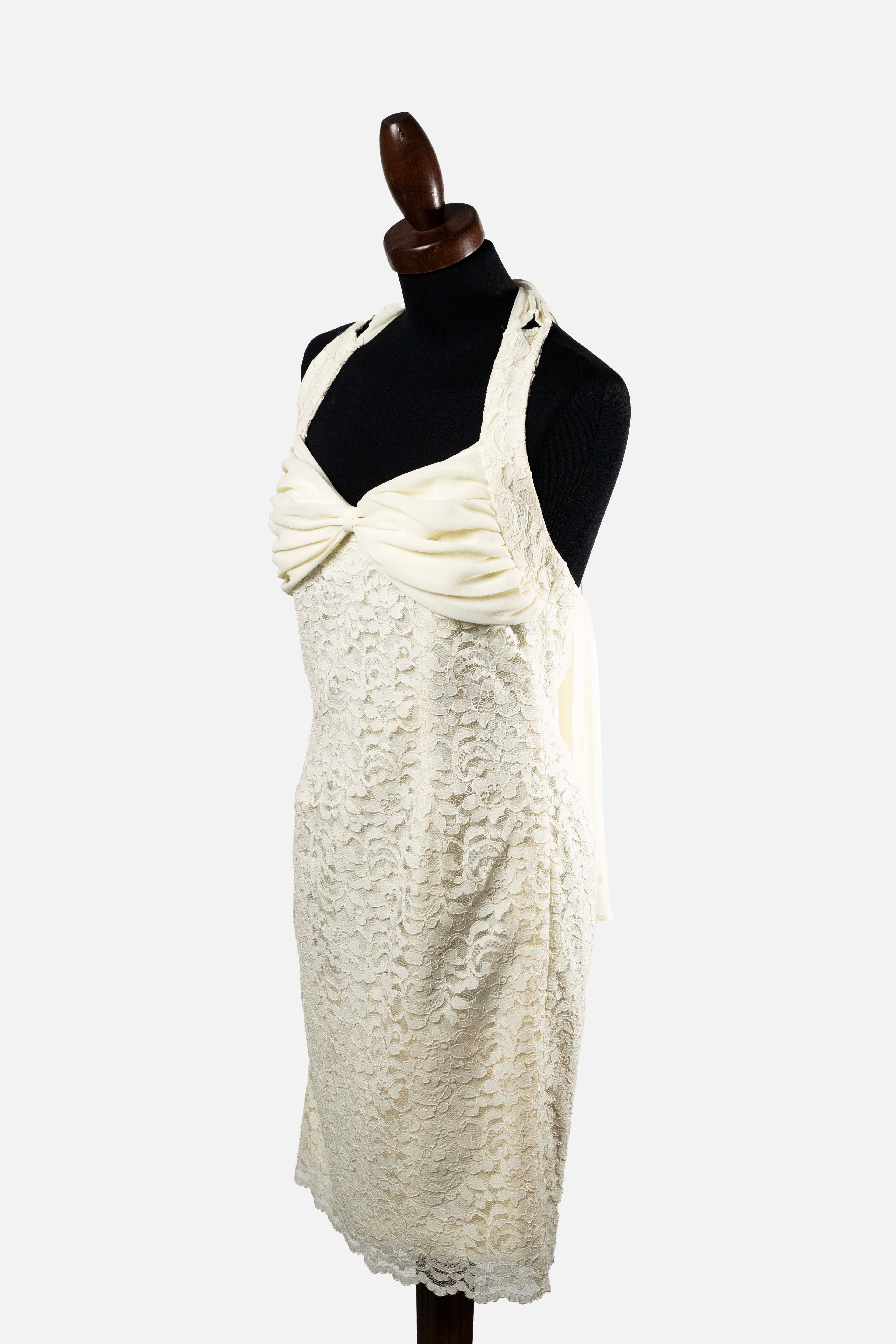 Magia by Anticoli Cream Lace Halter Dress