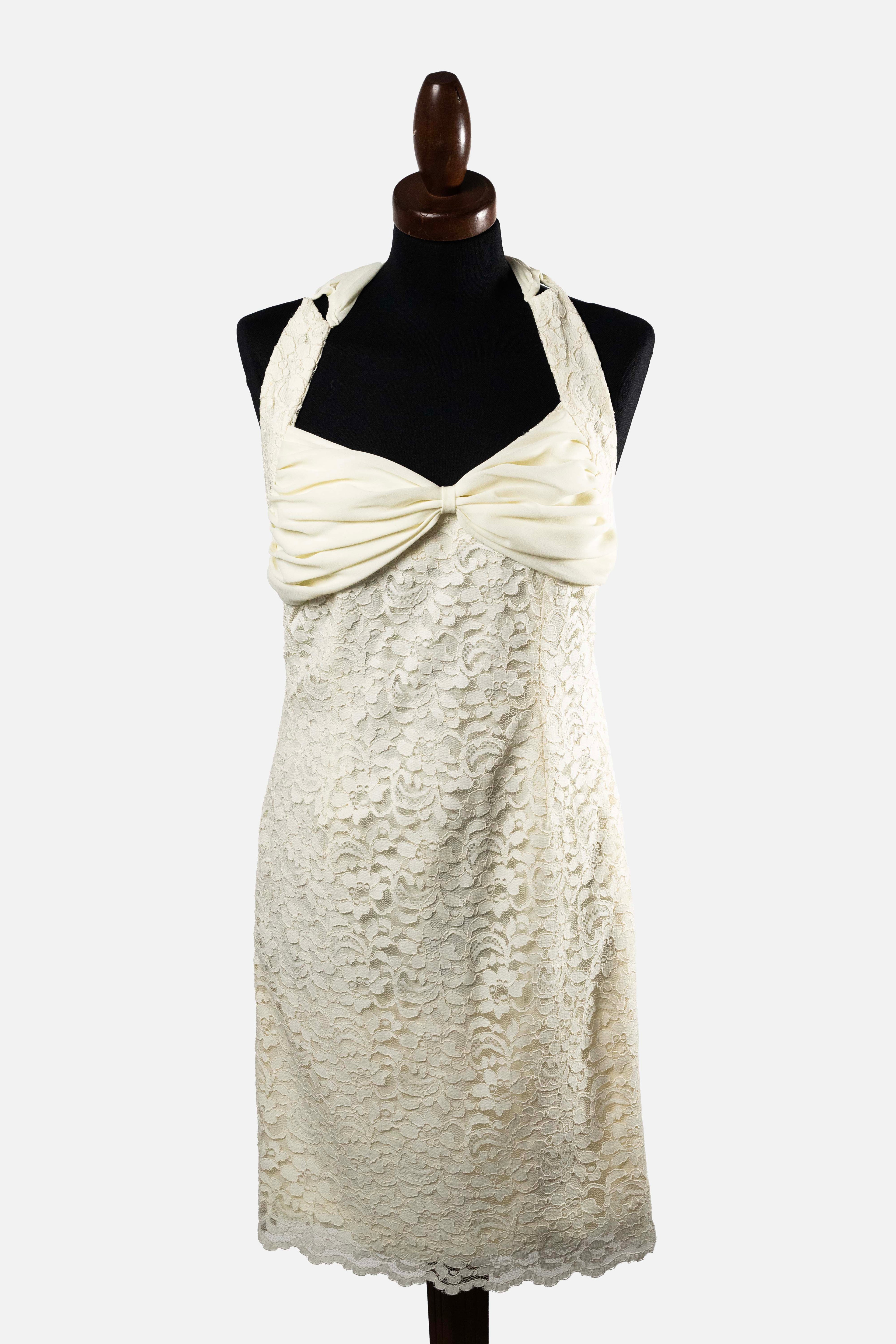 Magia by Anticoli Cream Lace Halter Dress