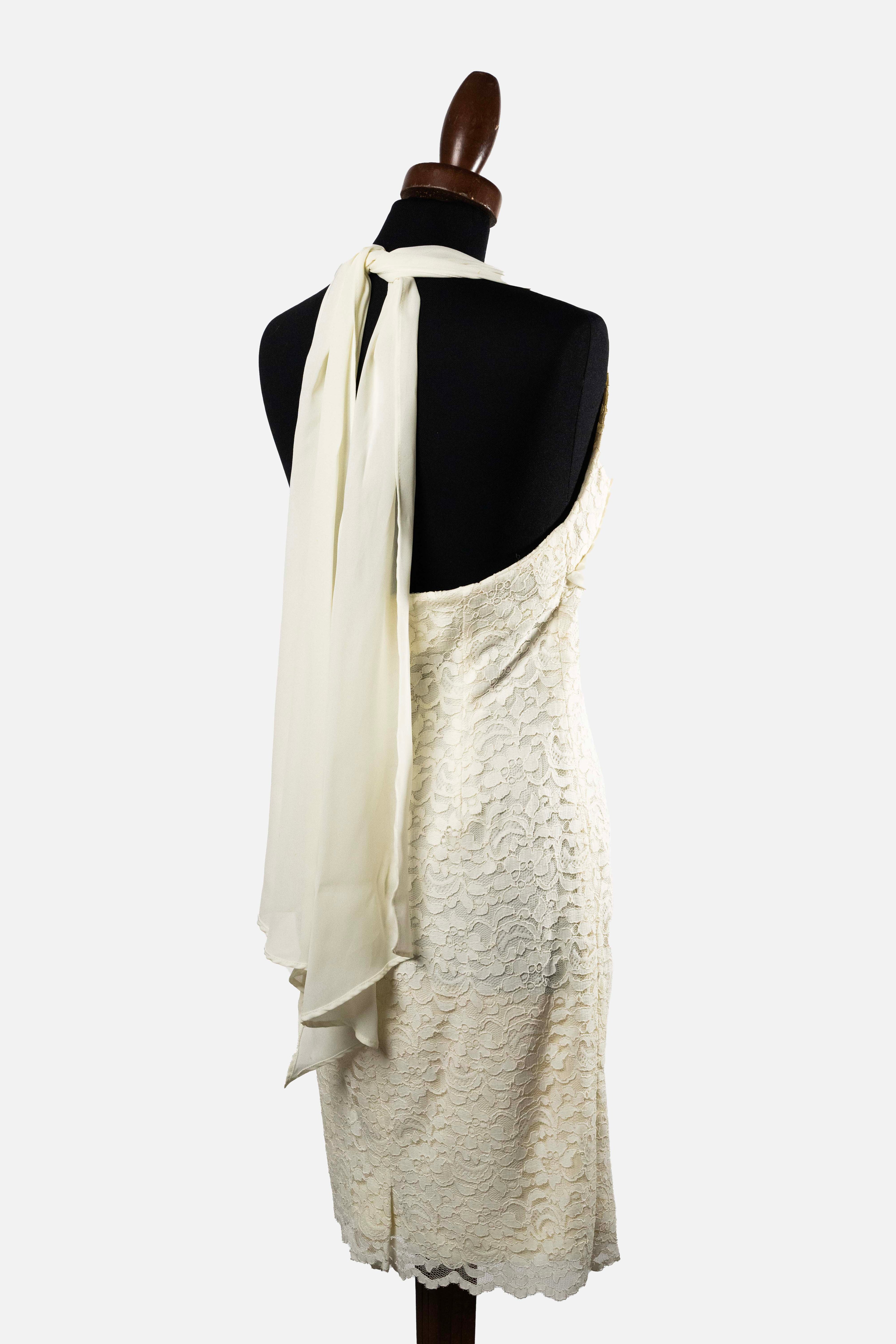 Magia by Anticoli Cream Lace Halter Dress