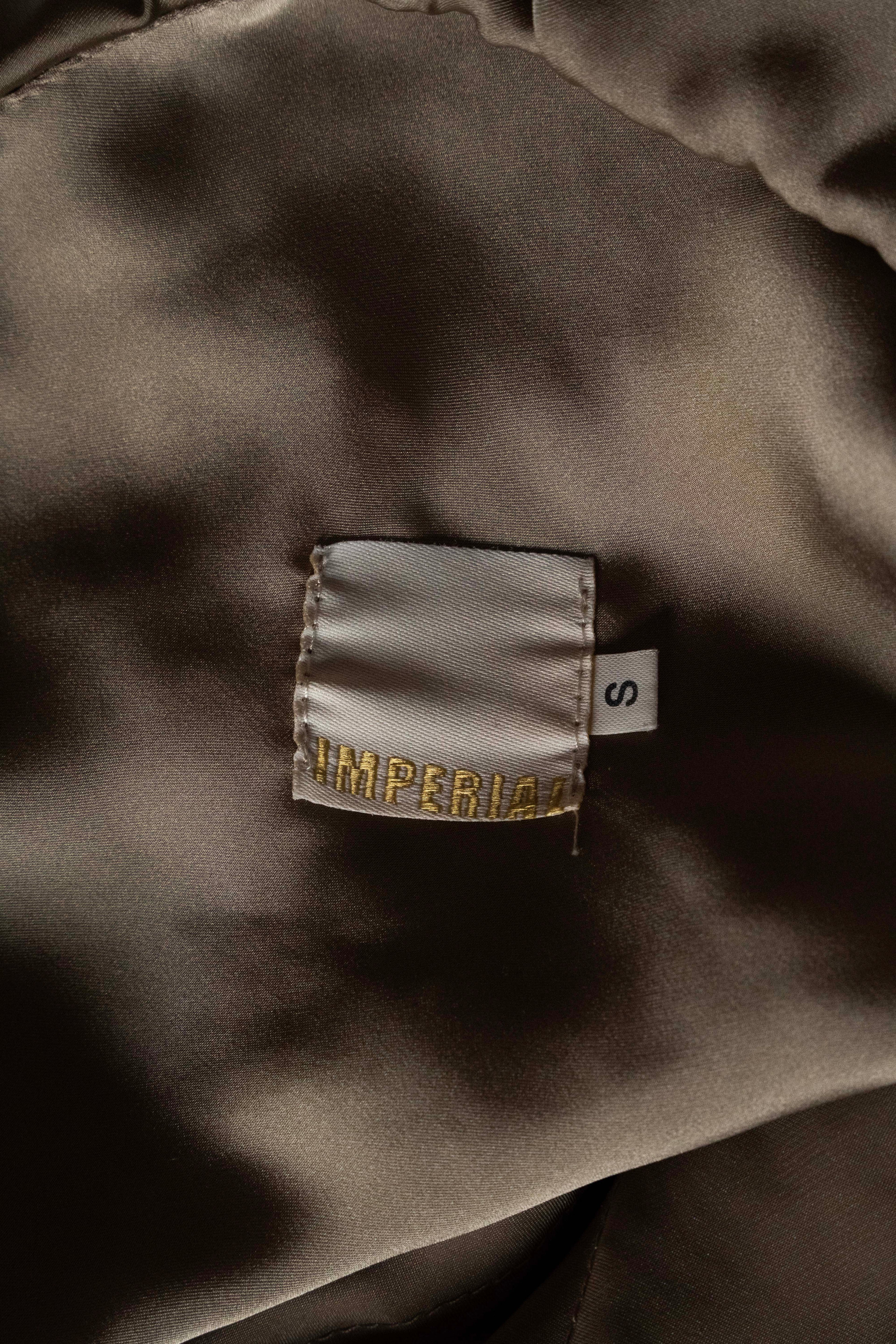 Imperial Women's One-Shoulder Ruffle Blouse in Taupe Satin