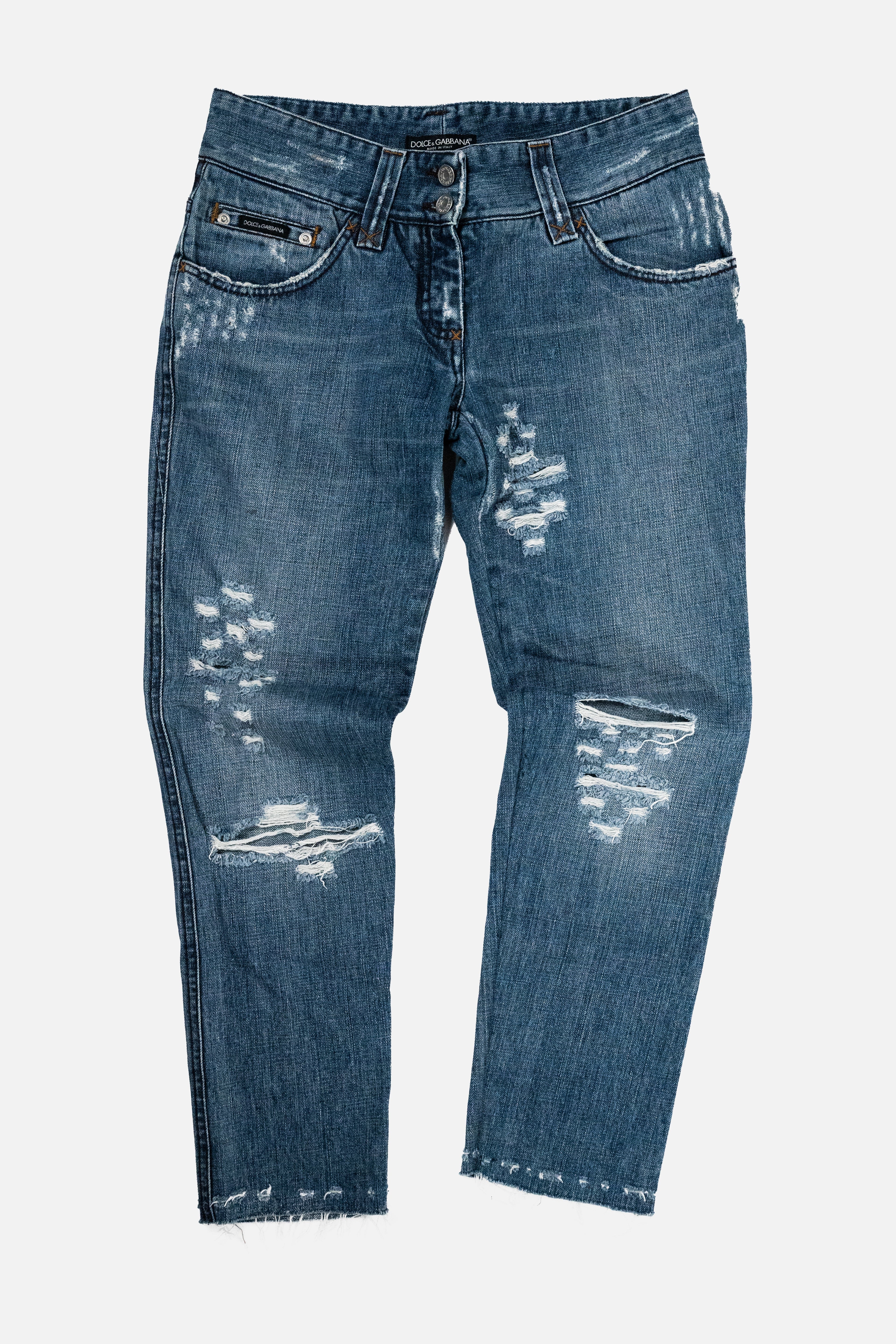 Dolce & Gabbana Distressed DG Logo Embroidered Jeans